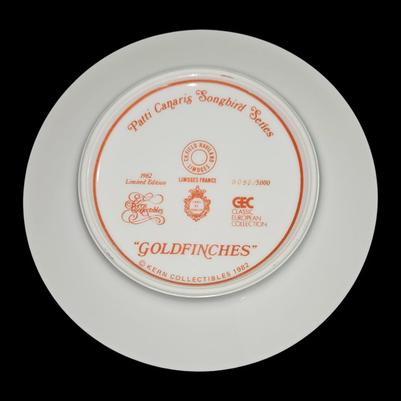 Patti Canaris “Goldfinches” Songbird Series Plate 1982 Limoges France 6.5” - Picture 2 of 3
